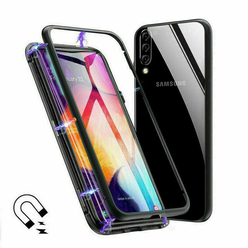 For Samsung Galaxy A10 A20 A50 A70 Luxury Magnet Metal Tempered Glass Case Cover