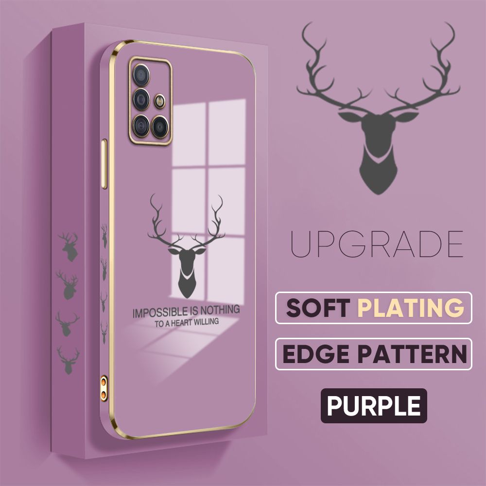 TA for Samsung Galaxy A51 Back Cover + Free Lanyard Simple Antlers Luxury 6D Plating Case Side Pattern Soft Silicone Square Phone Cases