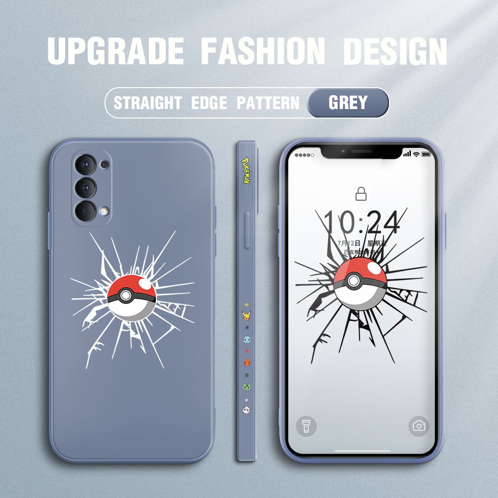 Jizetin for OPPO Reno4 Case Cartoon Pokémon Pocket Monster Design Side Design Phone Case Square Edge Pattern Liquid Silicone Cases Full Cover Camera Shockproof Protective Case