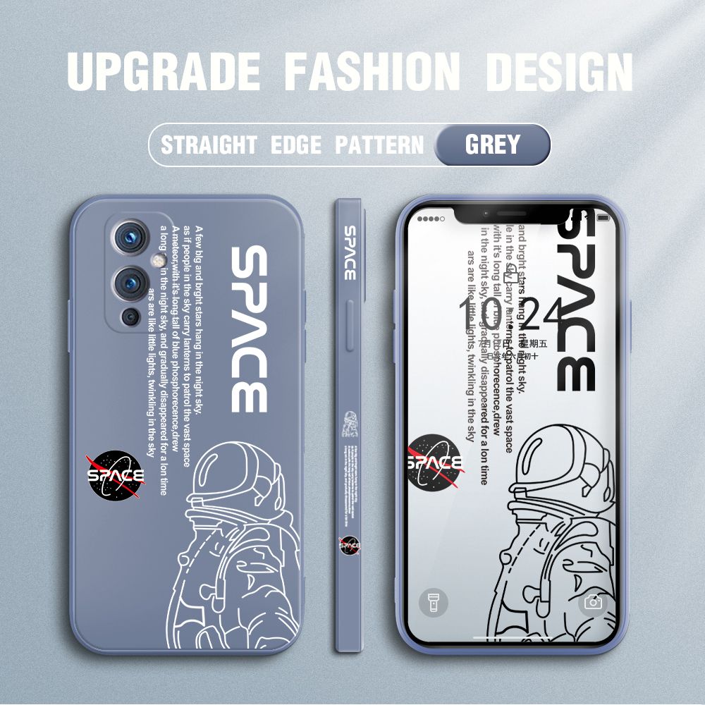 Jizetin for OnePlus 9 Case NASA Astronaut Design Side Design Phone Case Square Edge Pattern Liquid Silicone Cases Full Cover Camera Shockproof Protective Case