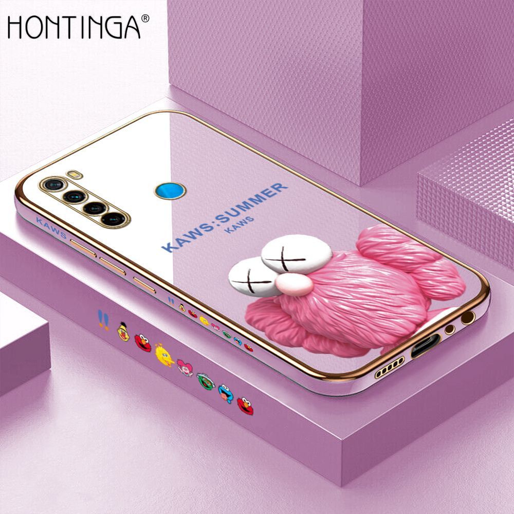 Hontinga for Redmi Note 8 Luxury 6D Plating Soft Casing Silicone Square Frame Phone Case Shiny Bling Back Cover Pink Doll Side Pattern Case