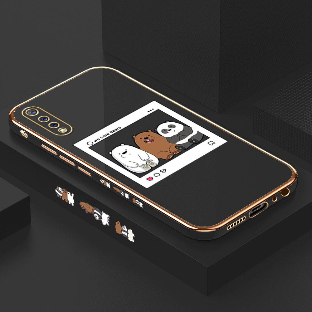 Luxury 6D Plating Case for Vivo S1 Cute Cartoon Anime Bears Side Pattern Back Cover Soft Silicone Square Frame Shiny Bling Phone Cases + Free Lanyard
