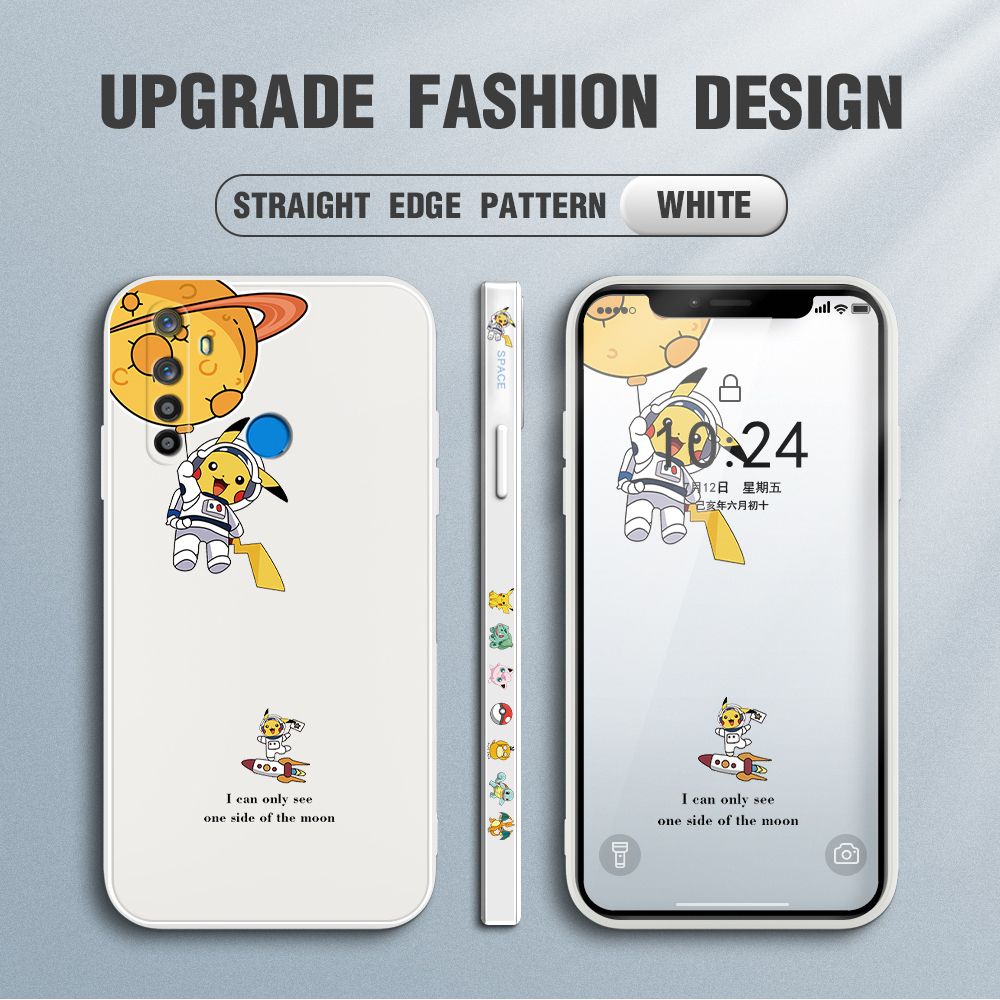 Jizetin for Realme 5 5i 5S / Realme 6i Case Side Design Phone Cover Cute Astronaut Pikachu Cover Square Edge Pattern Liquid Silicone Trend Case