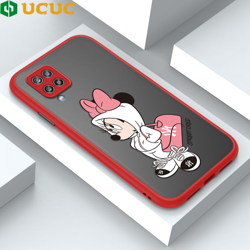 UCUC for Samsung Galaxy M12 / A12 / A12 5G Back Cover Satchel Minnie Frosted Transparent Hard Phone Case Thin Shockproof Full Cover Camera Protect Case
