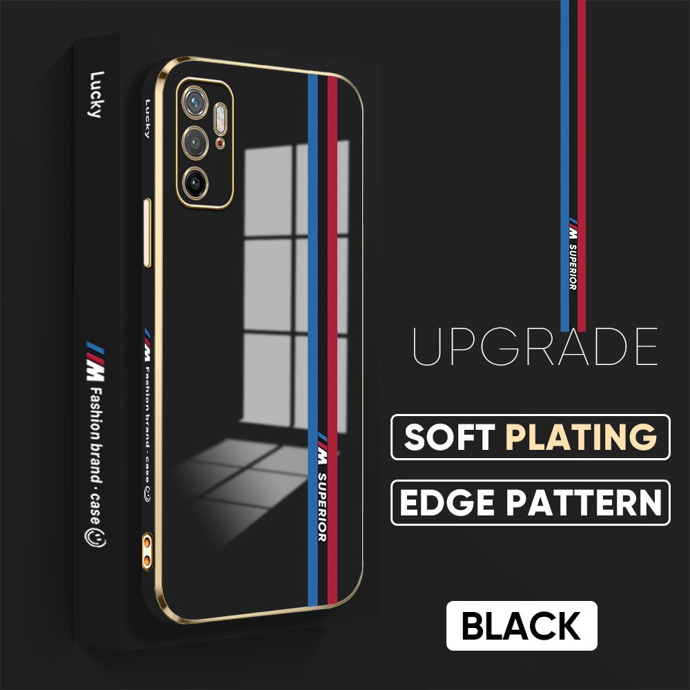 TA for Xiaomi Poco M3 Pro / Redmi Note 10 5G Back Cover + Free Lanyard Track Sign Luxury 6D Plating Case Side Pattern Soft Silicone Square Phone Cases