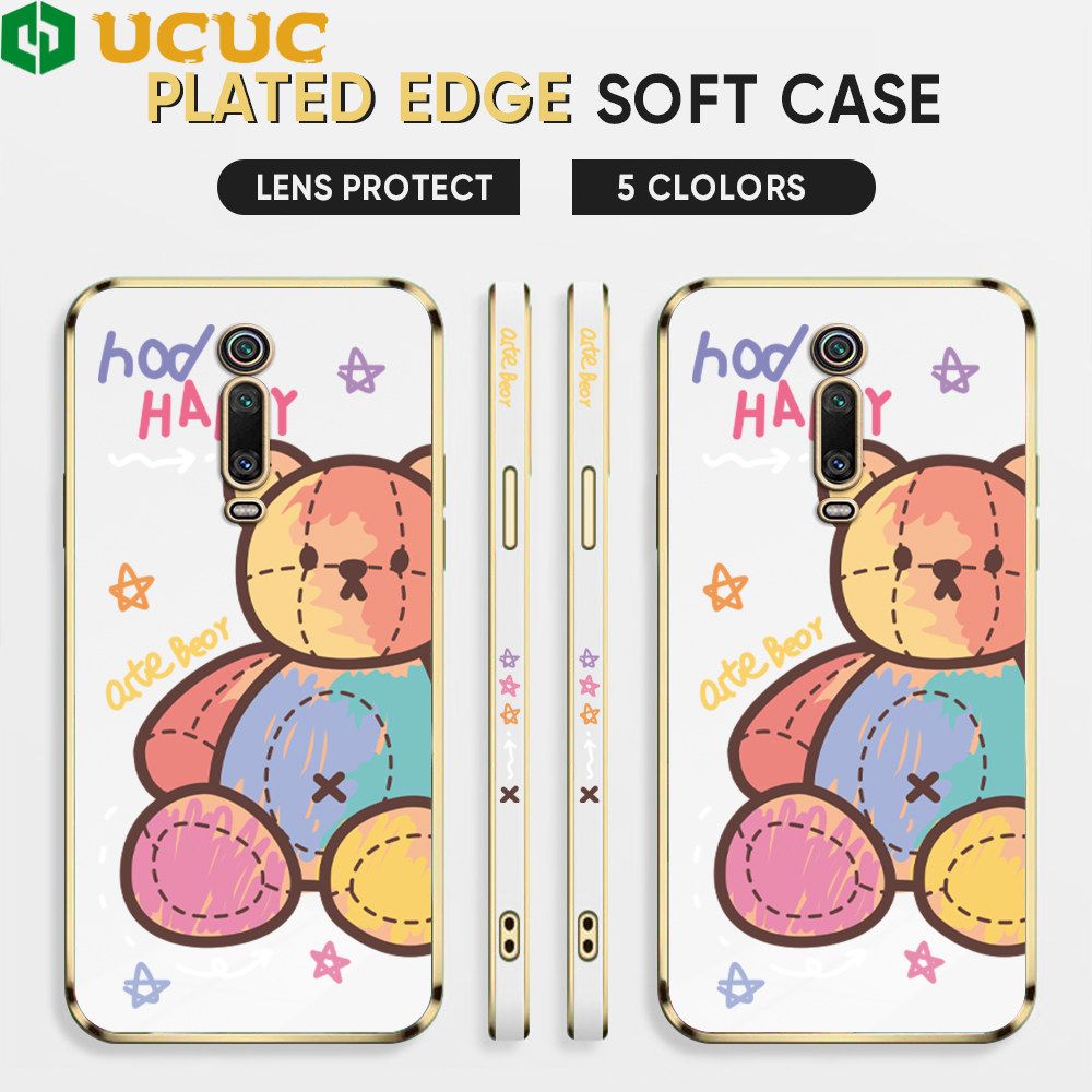 UCUC for Xiaomi Mi 9T / 9T Pro / Redmi K20 / K20 Pro Back Cover + Free Lanyard Colorful Muppet Bear Luxury 6D Plating Case Side Pattern Soft Silicone Square Phone Cases