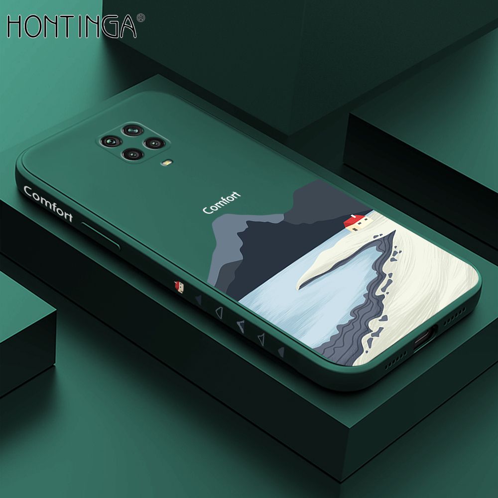 Hontinga for Redmi Note 9S Case Side Design New Mount Back Cover Soft Square Edge Pattern Liquid Silicone Trend Phone Cases
