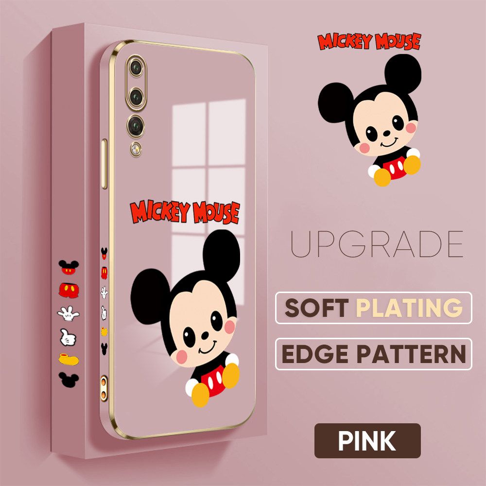 TA for Huawei P20 Pro Back Cover + Free Lanyard Funny Mouse Luxury 6D Plating Case Side Pattern Soft Silicone Square Phone Cases
