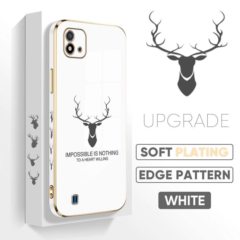 TA for Realme C20 / Realme C20A / Realme C11 2021 Back Cover + Free Lanyard Simple Antlers Luxury 6D Plating Case Side Pattern Soft Silicone Square Phone Cases