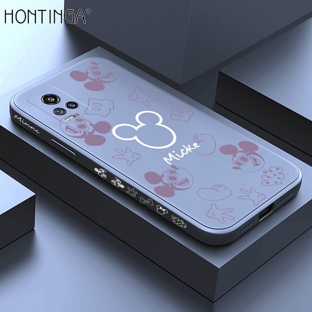 Hontinga for Vivo V20 2021 Case Side Design Cute Mouse Avatar Back Cover Soft Square Edge Pattern Liquid Silicone Trend Phone Cases