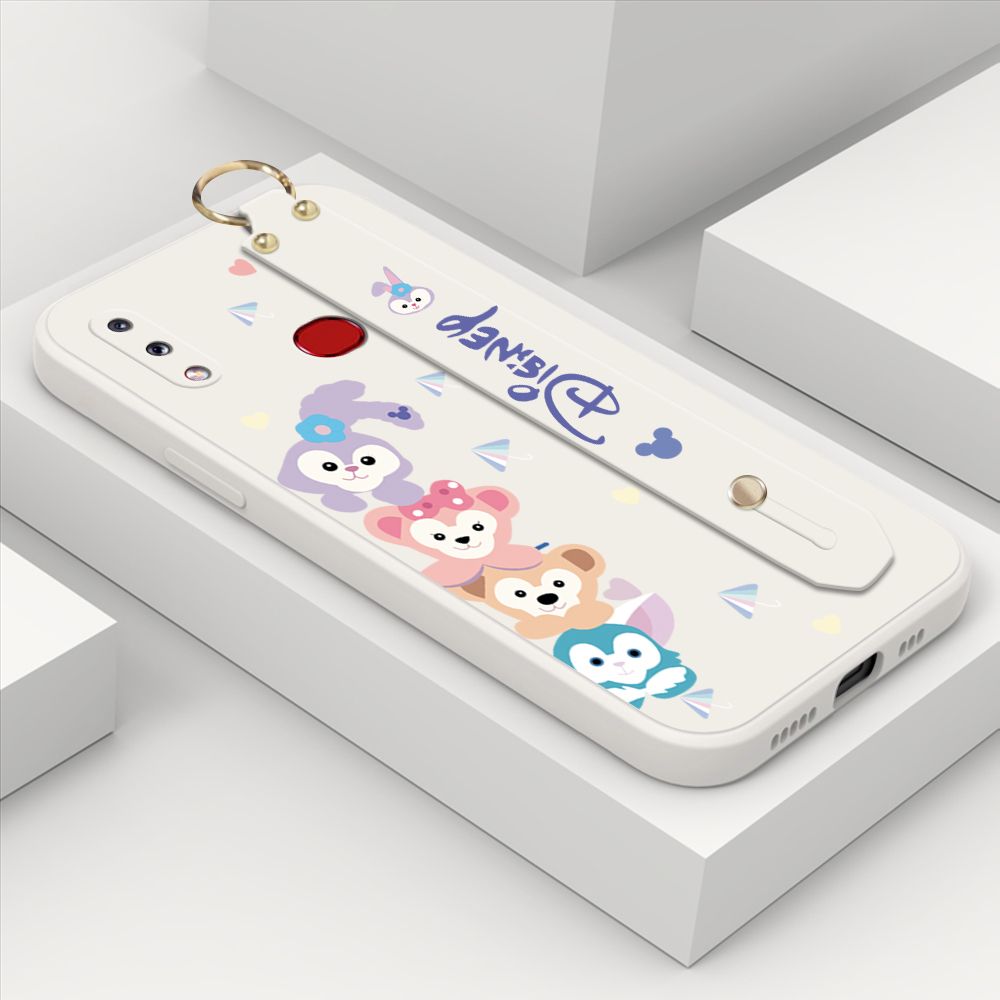 ZeroQiQi for Samsung Galaxy A10S Wrist Strap Case INS Cute Style Creative Cartoon Rabbit and Fox Cover Thin Square Edge Liquid Silicone Phone Case