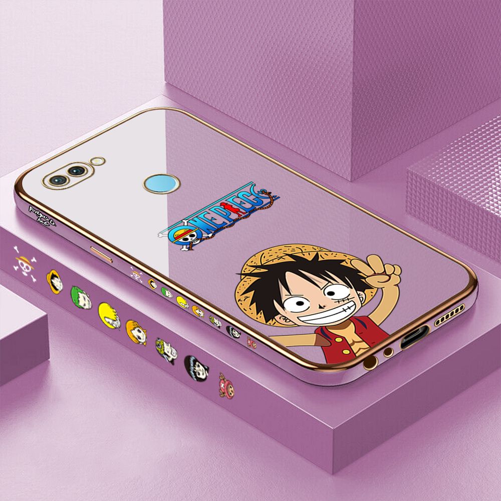 Luxury 6D Plating Case for Realme 2 Pro Happy Luffy Side Pattern Back Cover Soft Silicone Square Phone Cases + Free Lanyard