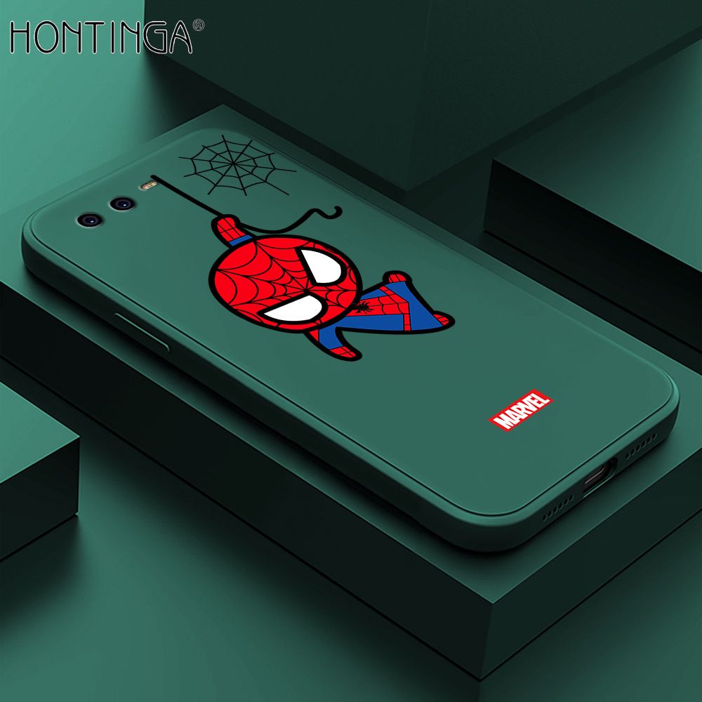 Hontinga for Huawei P10 Plus Case Cute Marvel Avengers Cartoon Spiderman Spider Man Phone Case Square Edge Silicone Cases Full Lens Cover Shockproof Protection Case