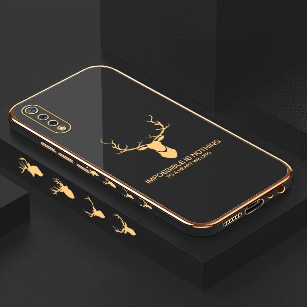 Luxury 6D Plating Case for Vivo S1 Alphabet Lucky Deer Side Pattern Back Cover Soft Silicone Square Frame Shiny Bling Phone Cases + Free Lanyard