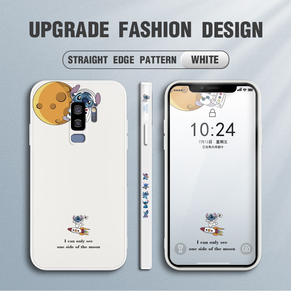 Jizetin for Samsung Galaxy S9 Plus Case Side Design Phone Cover  Astronaut Stitch Cover Square Edge Pattern Liquid Silicone Trend Case
