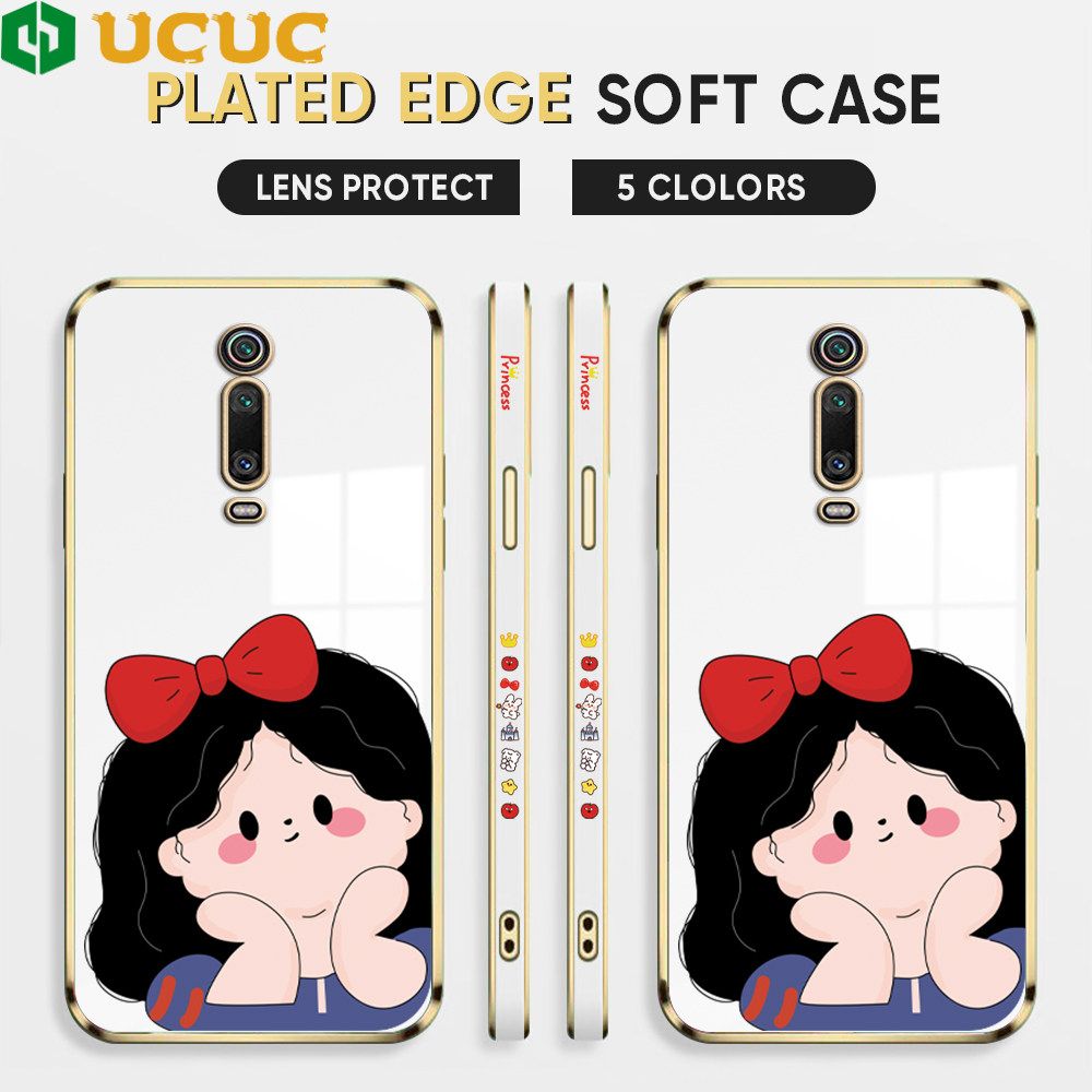 UCUC for Xiaomi Mi 9T / 9T Pro / Redmi K20 / K20 Pro Back Cover + Free Lanyard Cute Gir Luxury 6D Plating Case Side Pattern Soft Silicone Square Phone Cases