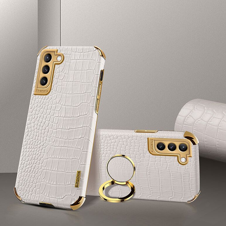 Luxury Plated Crocodile Pattern Leather Holder Phone Case For Samsung Galaxy S21 / Samsung Galaxy S21 5G / Samsung Galaxy S30 Magentic Car Ring Stand Cover