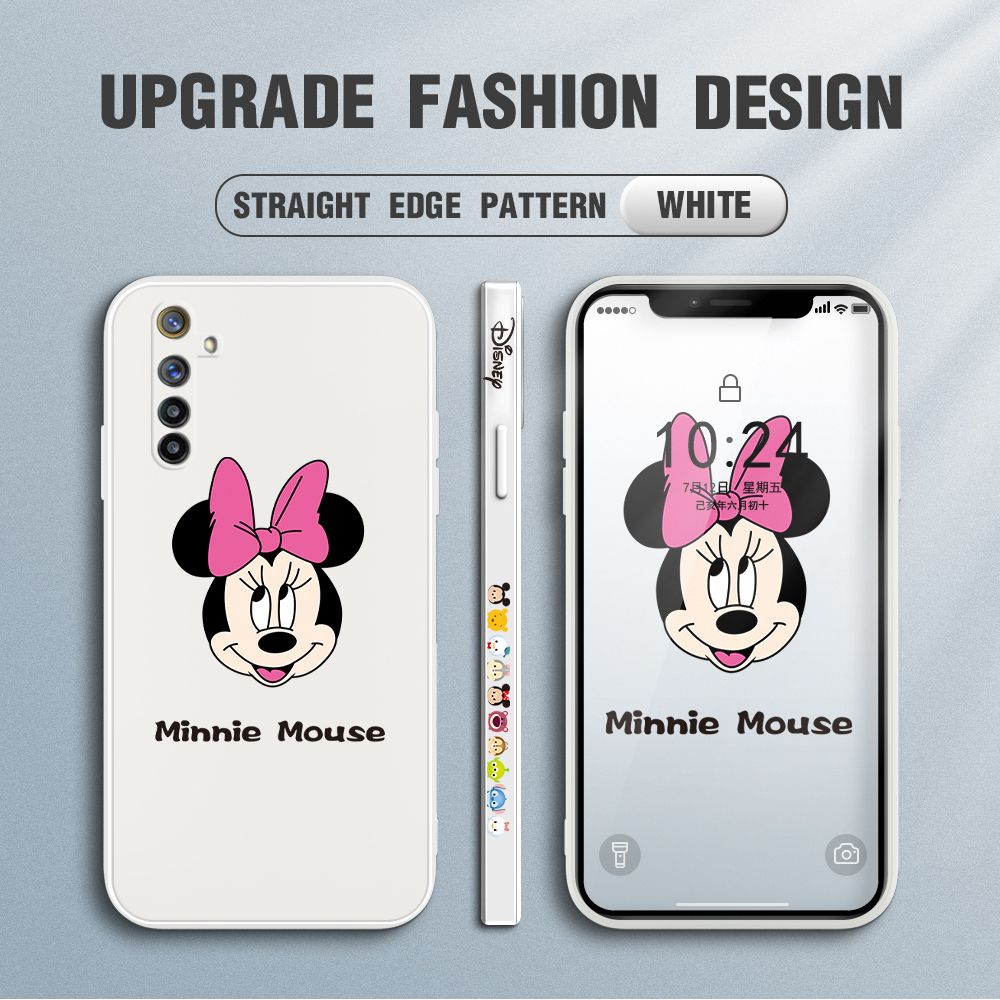 Jizetin for Realme 6 Pro Case Minnie Mickey Mouse Design Side Design Phone Case Square Edge Pattern Liquid Silicone Cases Full Cover Camera Shockproof Protective Case
