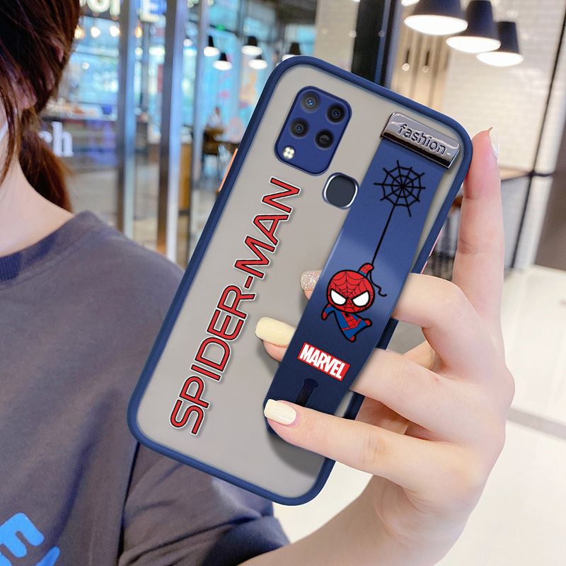 UCUC for Infinix Hot 10S Wrist Strap Case Superhero Spider Superman Wristband Printing Cover Shockproof Frosted Phone Case