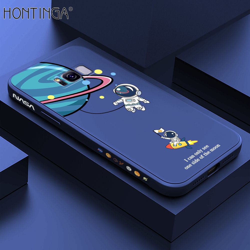 Hontinga for Samsung S8 Plus Case Cartoon Astronaut Side Design Back Cover Soft Square Edge Liquid Silicone Phone Cases