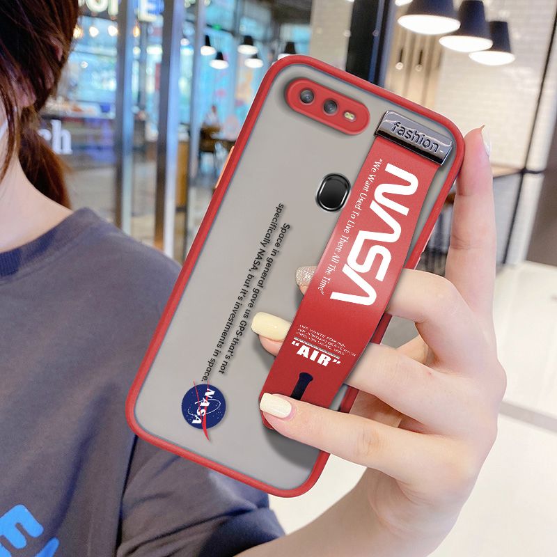 UCUC for OPPO A7 Wrist Strap Case Popular NASA Wristband Printing Cover Shockproof Frosted Phone Case