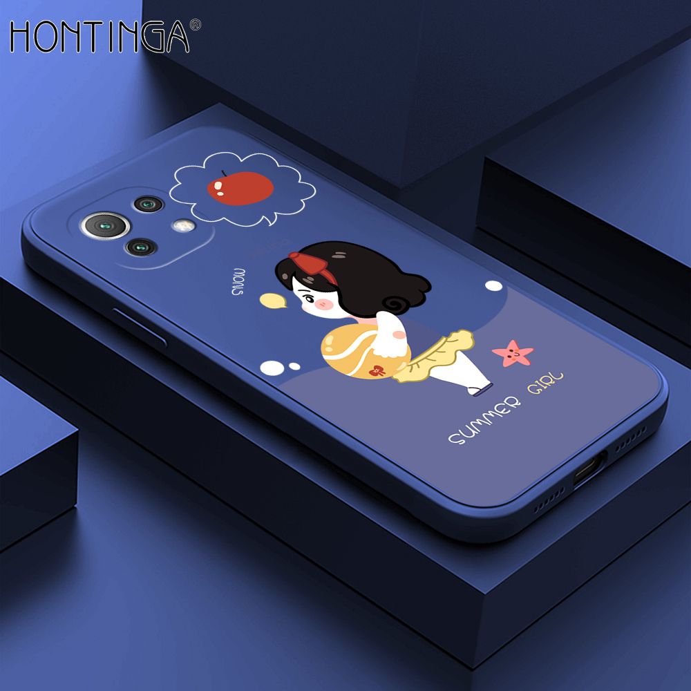 Hontinga for Xiaomi Mi 11 Lite 5G Case Cute Cartoon Girl Phone Case Phone Case Soft Square Edge Silicone Cases Full Lens Cover Shockproof Protection Cover