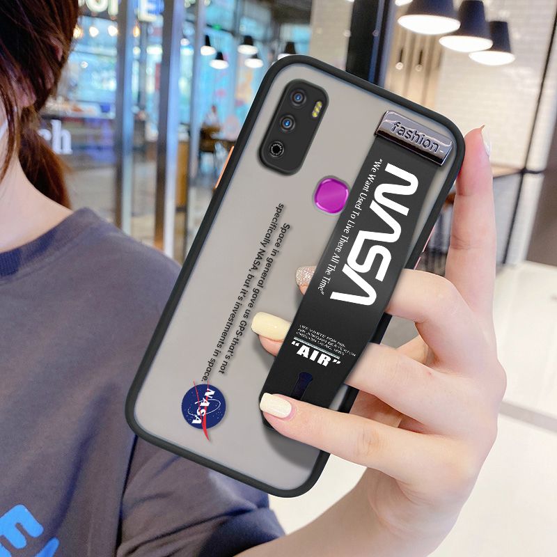 UCUC for Infinix Hot 9 Play Wrist Strap Case Popular NASA Wristband Printing Cover Shockproof Frosted Phone Case