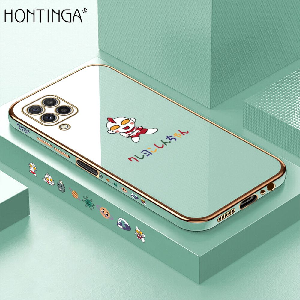 Hontinga for Samsung Galaxy A22 4G M22 4G Case Luxury 6D Plating Cartoon Anime Hero Side Pattern Soft Back Cover Silicone Square Phone Cases