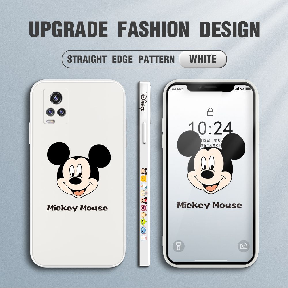Jizetin for Vivo V20 Pro Case Creative Cartoon Mouse Avatar Side Design Phone Case Square Edge Pattern Liquid Silicone Cases Full Cover Camera Shockproof Protective Case