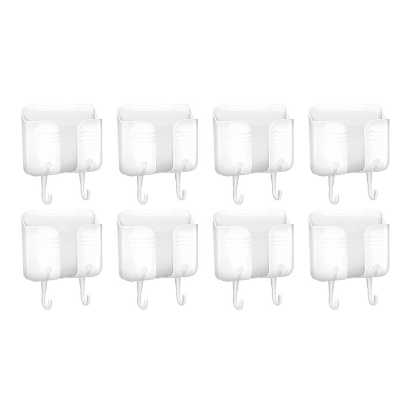 8 Pcs Mobile Phone Plug Wall Mount Holder with Hooks Self-Adhesive Remote Control Holder for Home Bedroom Bedside