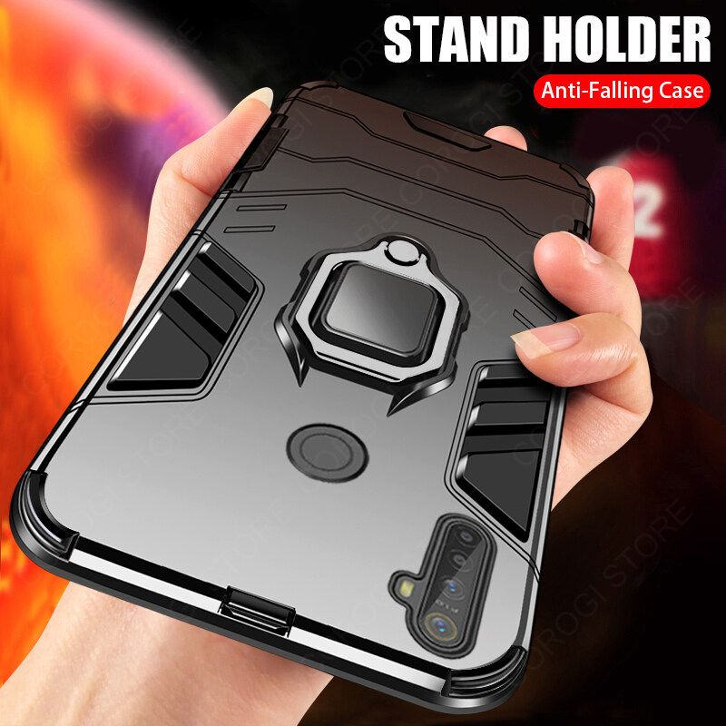 For Realme 5S Cover Military Grade Shockproof Armor Phone Case Metal Ring Stand Holder Magnetic Car Mount Hard Protective Back Cover