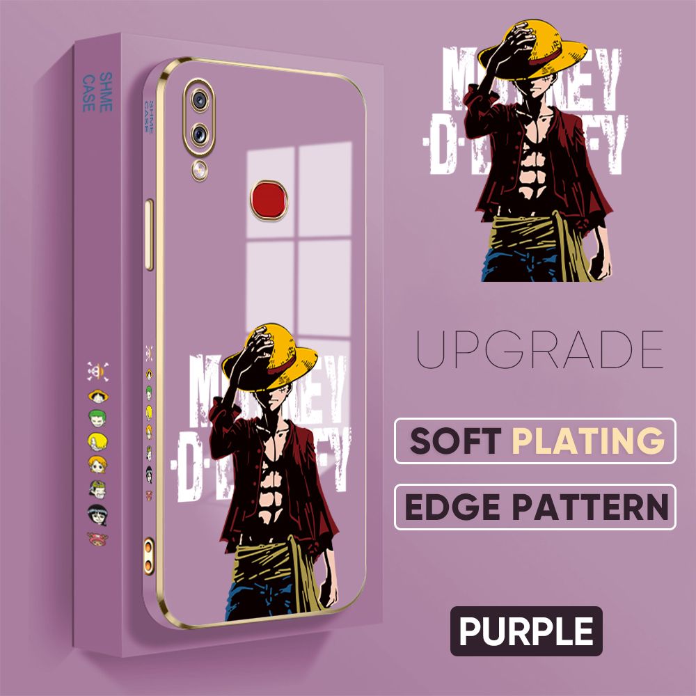 TA for Samsung Galaxy A10S Back Cover + Free Lanyard Handsome Luffy Luxury 6D Plating Case Side Pattern Soft Silicone Square Phone Cases