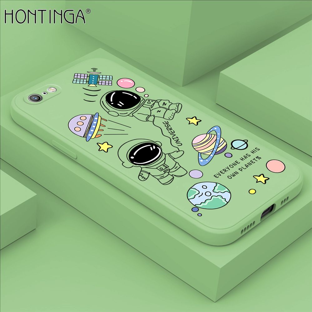 Hontinga for iPhone 6 Plus / 6s Plus Case Fashion Earth Planet Astronaut Phone Case Soft Square Edge Silicone Cases Full Lens Cover Shockproof Protection Cover