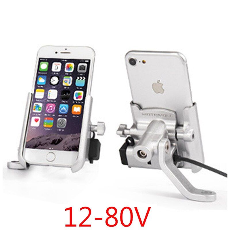 Aluminum Alloy 12-24/80V Charger Bracket Adjustable Bike Bicycle Handlebar Phone Mount Motorcycle Rear View Mirror Phone Holder