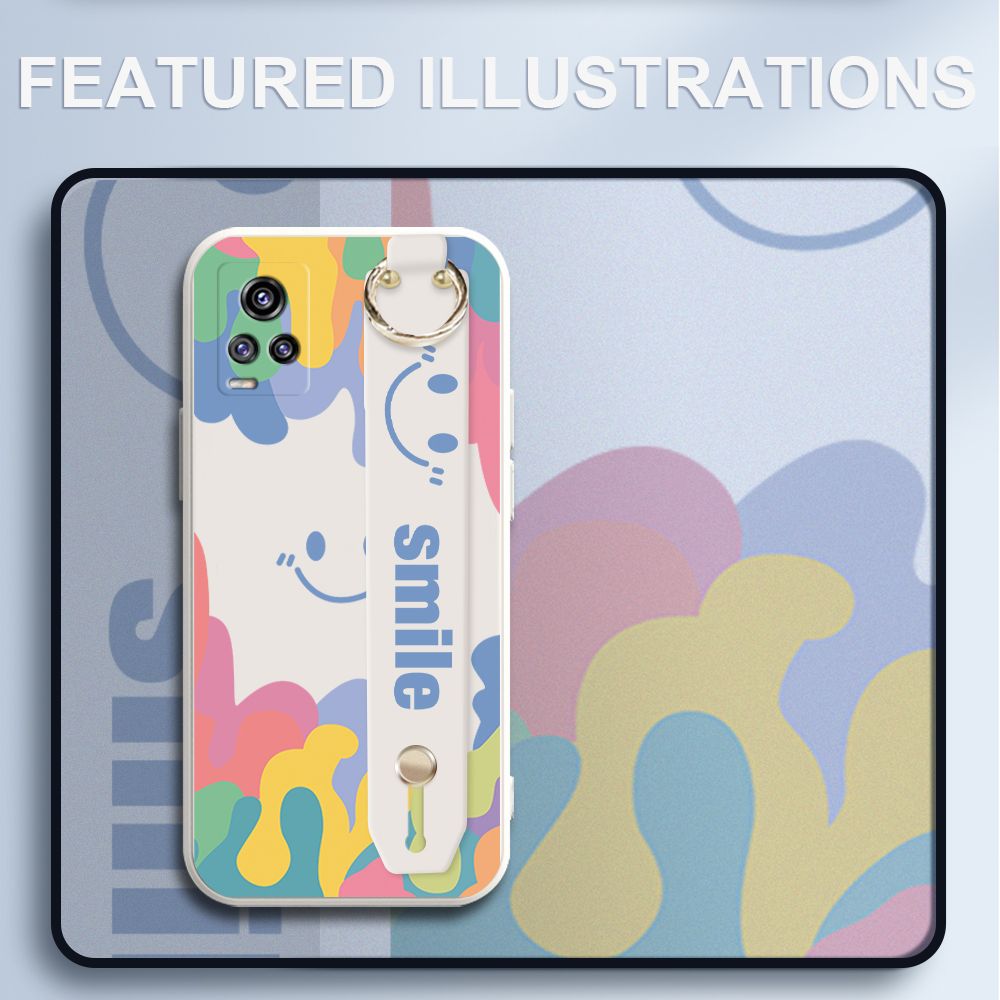 UCUC for Vivo V20 2021 Wrist Strap Case INS Style Soft Candy Color Splash Ink Cover Ultra Thin Anti Fall Liquid Silicone Phone Case