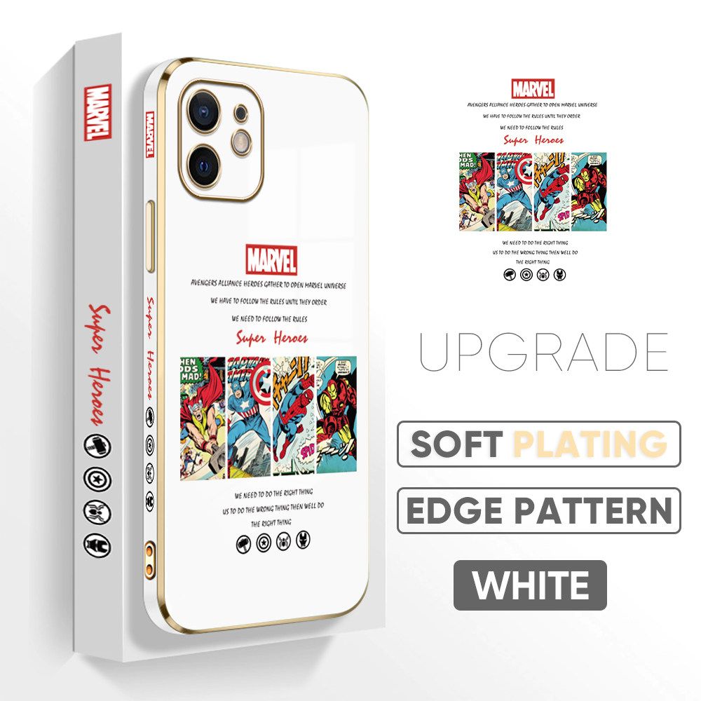 Jizetin (Free Lanyard) iPhone 12 Back Cover Superhero Collection Luxury 6D Plating Case Side Pattern Soft Silicone Square Phone Cases