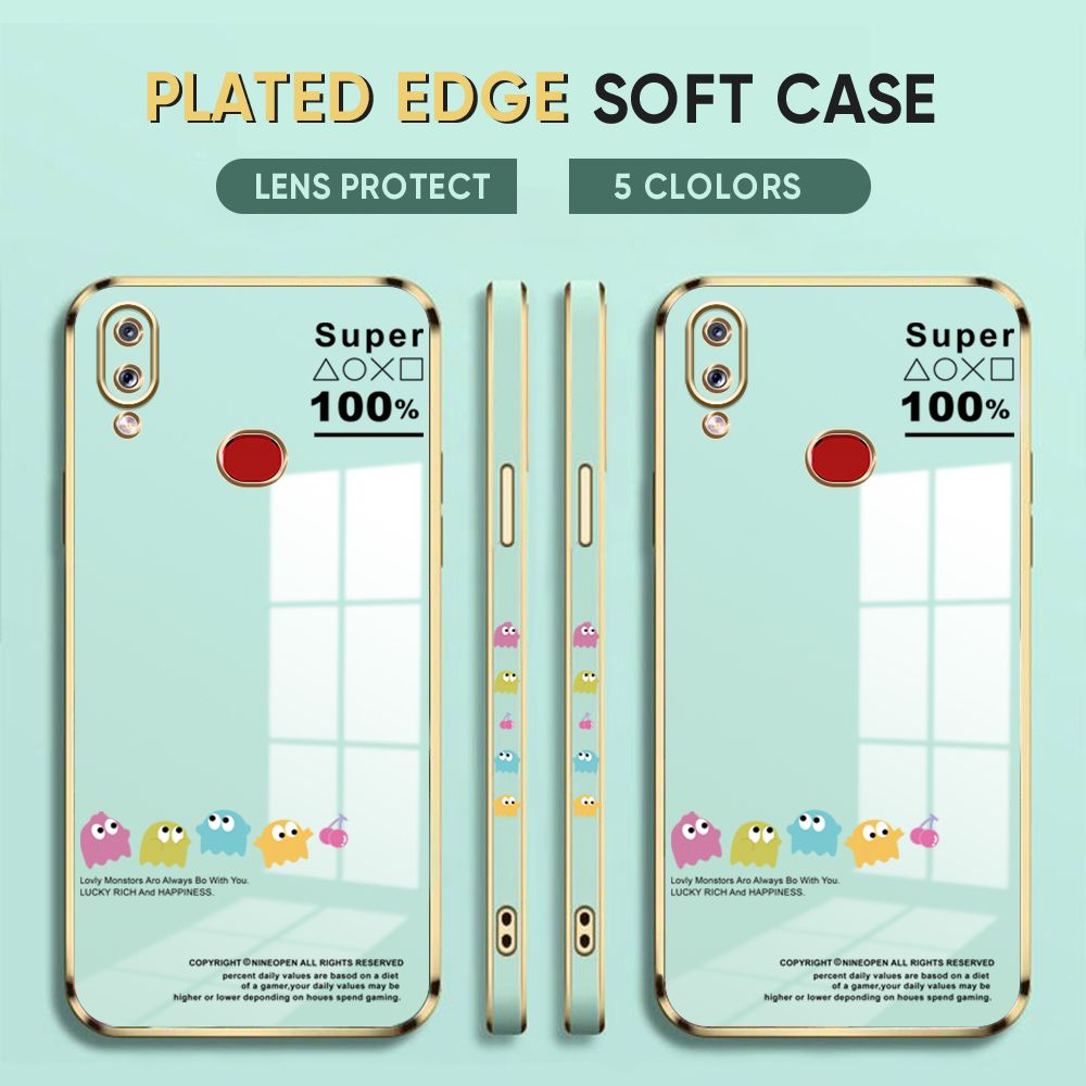 Luxury 6D Plating Case for Samsung A10S Back Cover Game Little Monster Side Pattern Soft Silicone Square Phone Cases