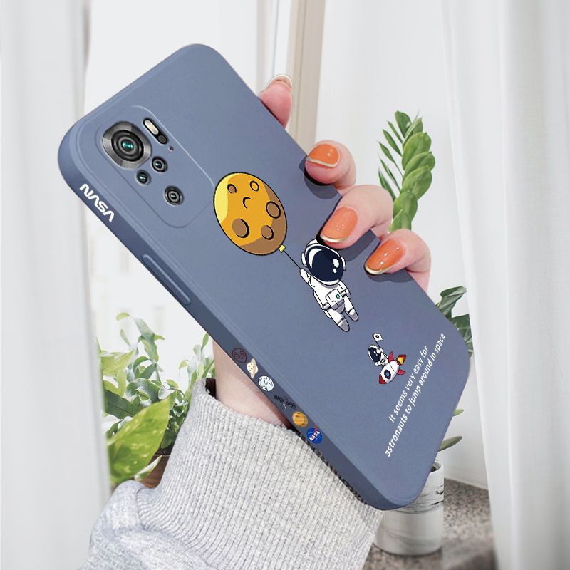 AMORVOR for Redmi Note 10 4G/Note 10S Back Cover Cartoon Astronautn Side design Soft Case Liquid Silicone Phone Cases