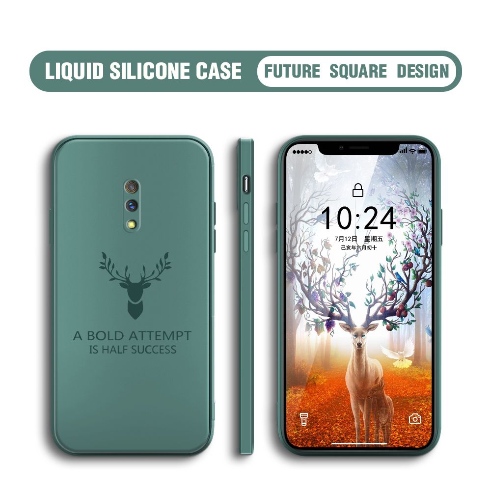 BILI for Realme X / OPPO K3 Back Cover Simple Antlers Ultra Thin Soft Luxury Square Multicolor Liquid Silicone Phone Case