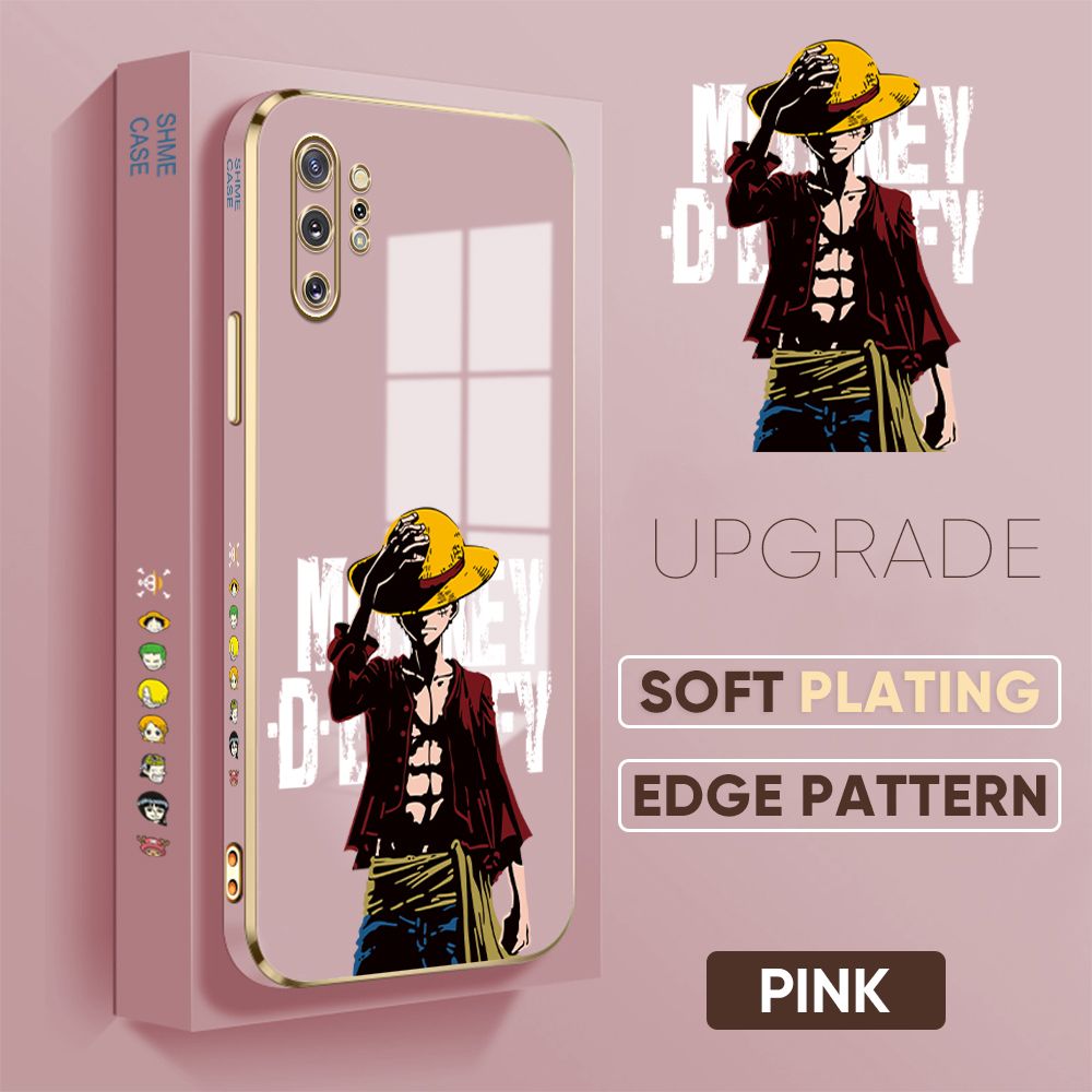 TA for Samsung Galaxy Note 10 Plus Back Cover + Free Lanyard Handsome Luffy Luxury 6D Plating Case Side Pattern Soft Silicone Square Phone Cases