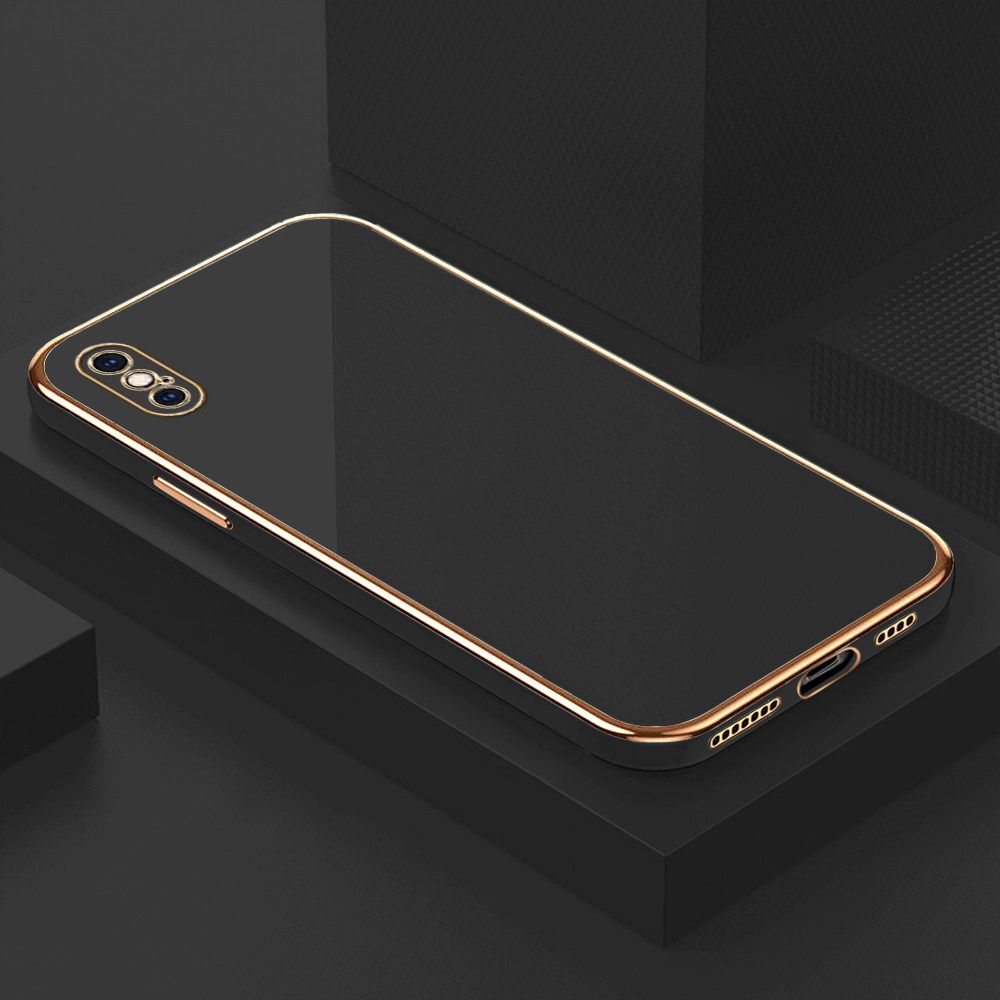 Luxury 6D Plating Soft Casing Silicone Square Frame Phone Case For iPhone XS MAX Case Shiny Bling Back Cover + Free Lanyard