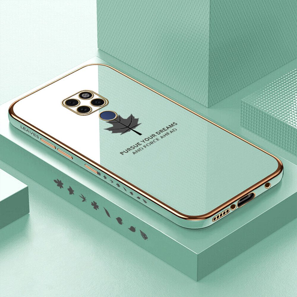 Luxury 6D Plating Soft Casing Silicone Square Frame Phone Case For Huawei Mate 20 Case Shiny Bling Back Cover New Maple Leaf Square Edge Pattern Design Soft Case + Free Lanyard