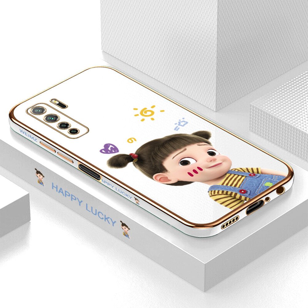ZeroQiQi for Huawei Nova 7 SE Back Cover Cute Girl Luxury 6D Plating Case Side Pattern Soft Silicone Square Mobile Phone Cases + Free Lanyard