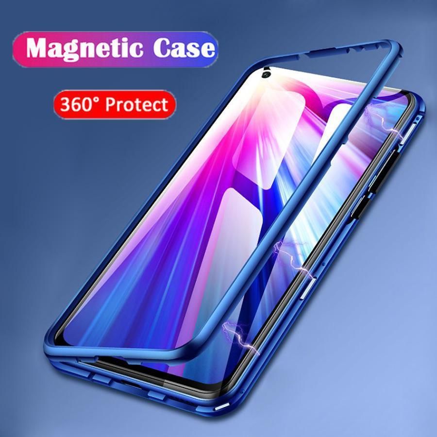 For Xiaomi Redmi 7A ( NO FRONT GLASS ) 360 Magnetic Adsorption Metal Bumper Slim Tempered Glass Cover 2 in 1 Aluminum Frame Magnet Adsorption Shell Ultra Smart Back Cover - Blue