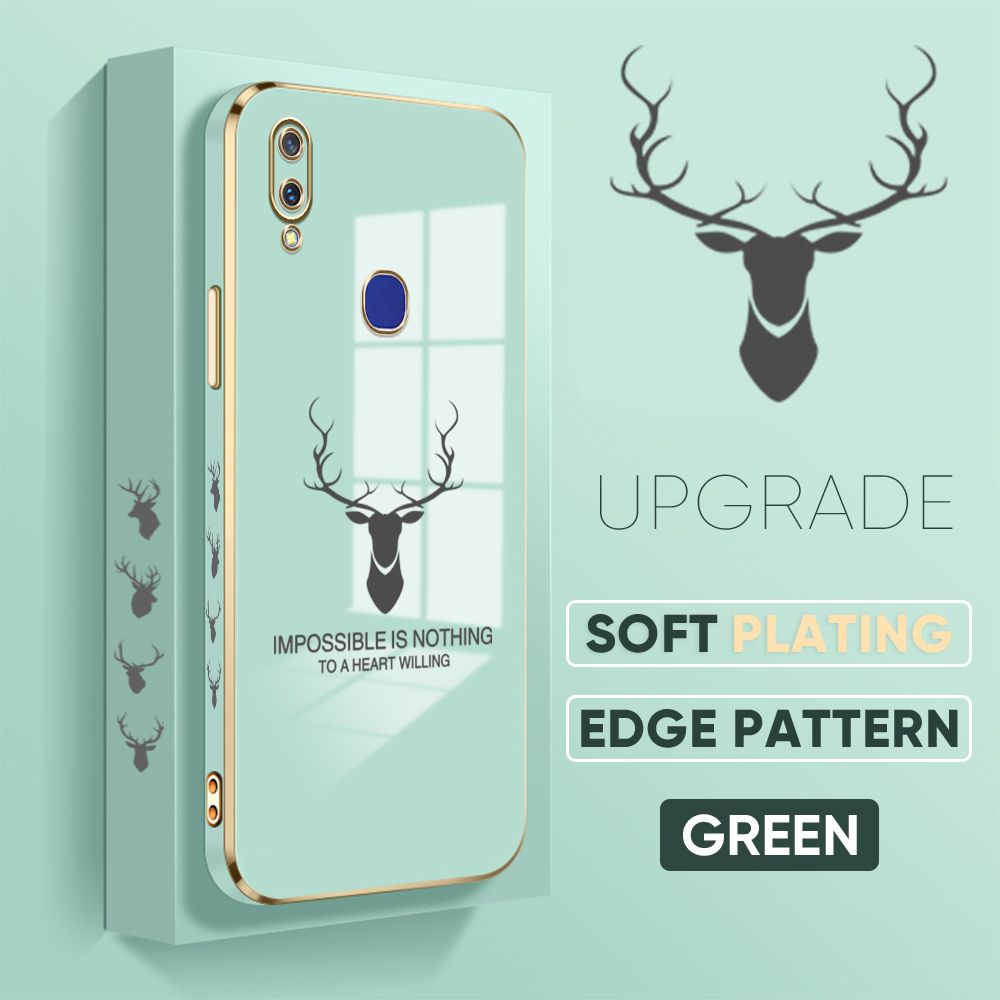 TA for Vivo V11i Z3 Z3i Back Cover + Free Lanyard Simple Antlers Luxury 6D Plating Case Side Pattern Soft Silicone Square Phone Cases