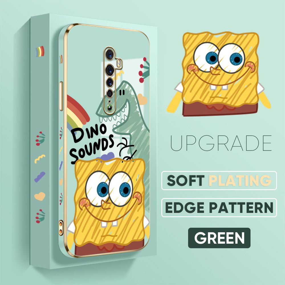 TA for OPPO Reno 2 Back Cover + Free Lanyard Sponge Dinosaur Luxury 6D Plating Case Side Pattern Soft Silicone Square Phone Cases