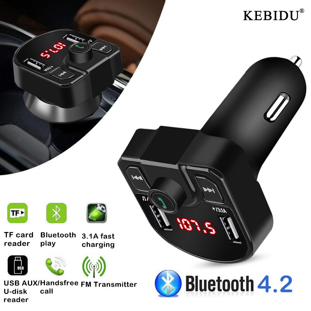 Kebidu Bluetooth FM Transmitter 3.1A 1A Dual USB Car Charger Handsfree Audio Modulator Support FM Channels TF Card USB Flash Drive Reading