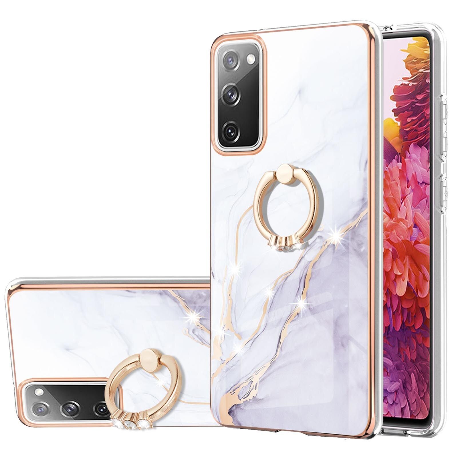 Case for Samsung Galaxy S20 FE Marble Pattern Hybrid Hard Back Soft TPU Bumper Case Cover with Ring Holder Stand