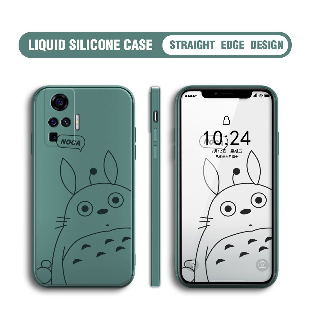 BILI for Vivo X50 Pro 5G Back Cover Lovely Totoro Multicolor Liquid Silicone Phone Case Soft Square Lens Protection Phone Cases