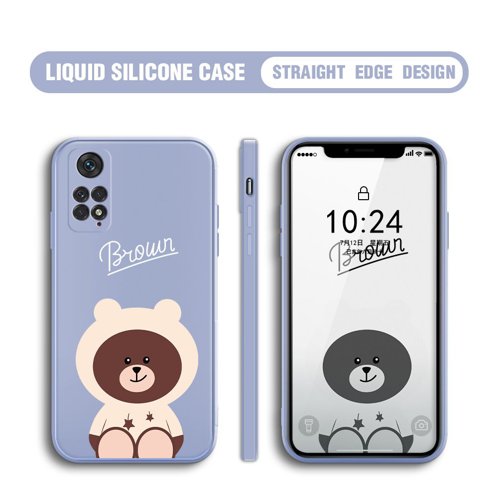 BILI for Redmi Note 11 / Note 11S Back Cover Brown Bear Multicolor Liquid Silicone Phone Case Soft Square Lens Protection Phone Cases